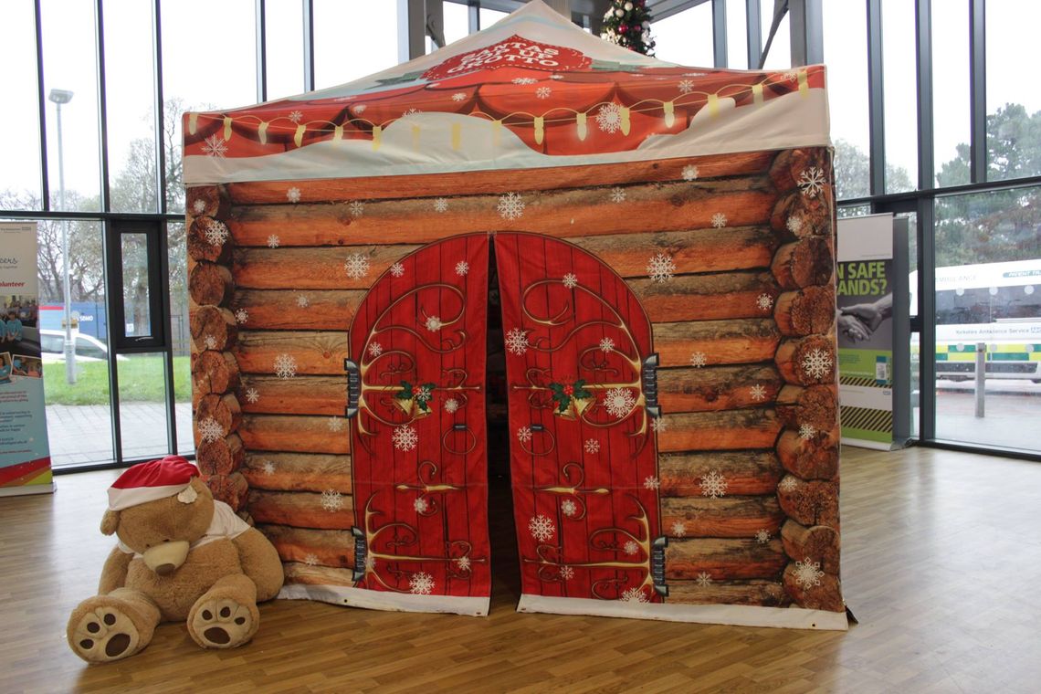 A pop-up Santa's grotto inside a children's hospital for charity