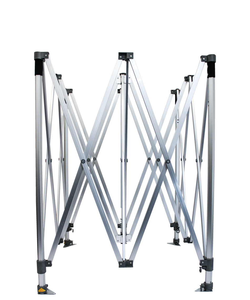 A partially opened instant shelter frame for spare parts
