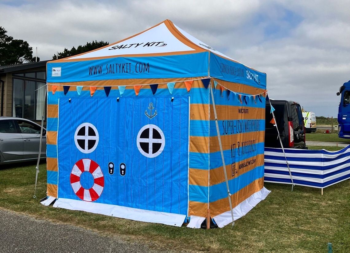 a branded gazebo themed like a boat house