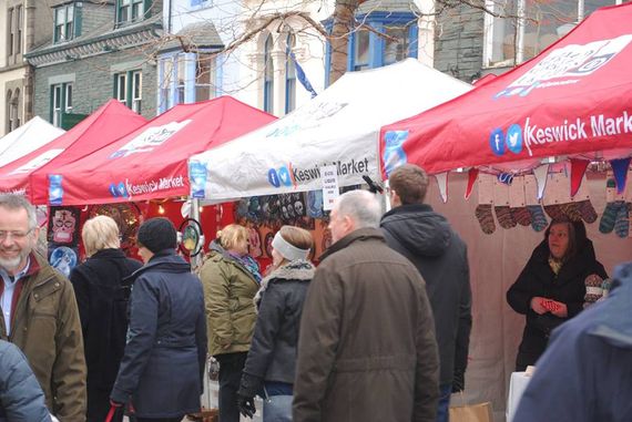 Red and white gazebos at Keswick street markets