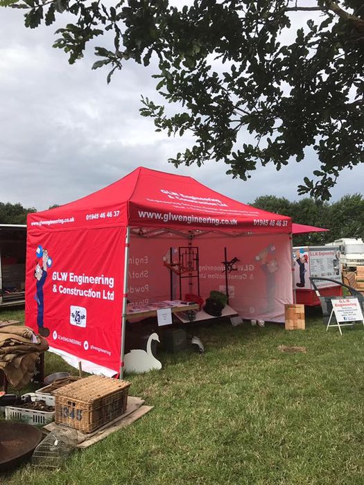 red printed gazebo at trade show