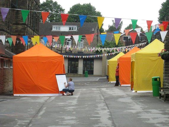 yellow and orange trading gazebos