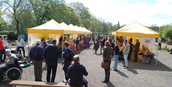 Yellow Gala Shade Gazebos on a market day