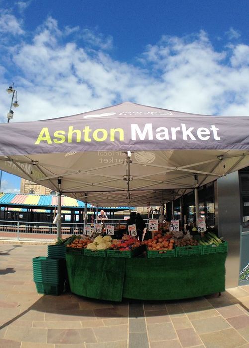 Custom printed market gazebo for Ashton Market