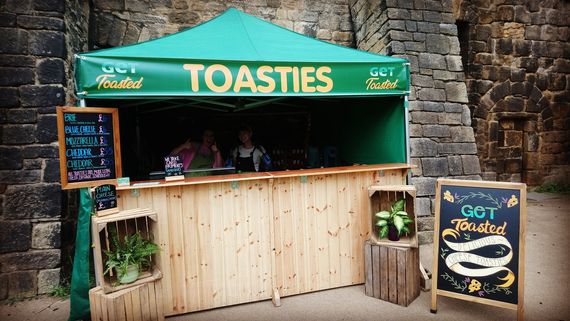 green toastie street food gazebo A gazebo with custom printed branding for a catering vendor