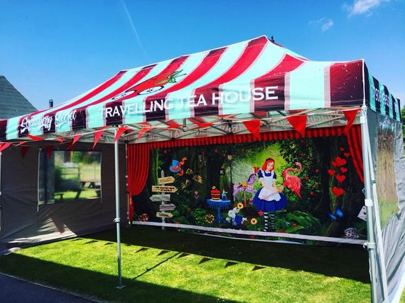 printed alice wonderland gazebo A gazebo with custom printed branding for a streetfood vendor