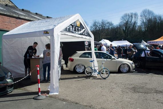Marquees at an outdoor auto show