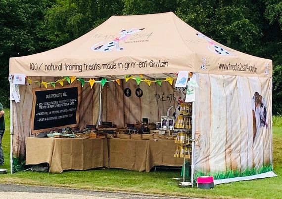 A printed gazebo for a dog treat company operating at an outdoor country show