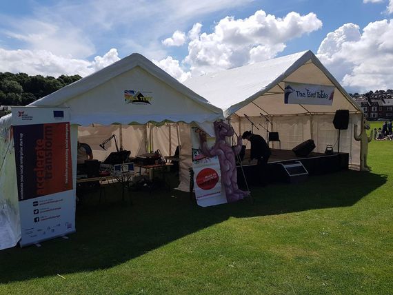 Tramline festival marquees out on a field in sunny weather