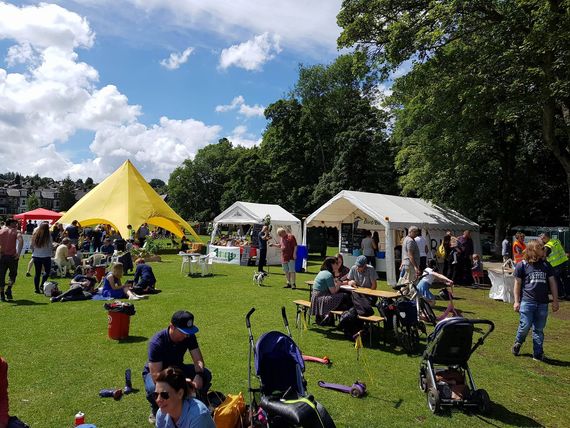 Tramline festival marquees out on a field in sunny weather