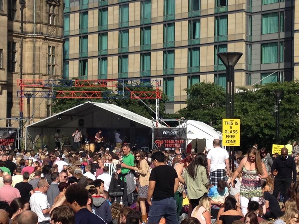 A fusion marquee sheltering a performance at the tramlines festival stage