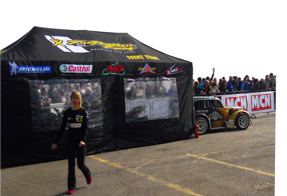 stunt bikes gazebo Printed Pop Up Motorsport Tent at an outdoor motorsports event