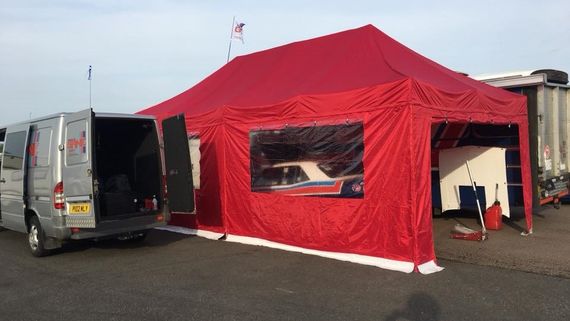 big red motorsport tent Pop Up Motorsport Tent in red