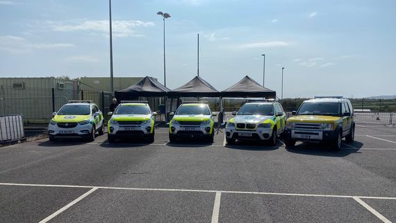 medical team gazebos Gazebos for medical service teams set up outdoors in the car park