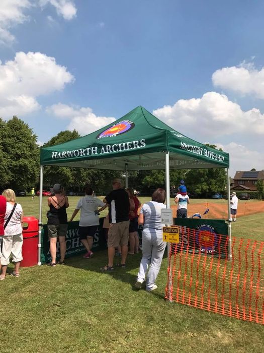 Printed green gazebo for an outdoor archery club