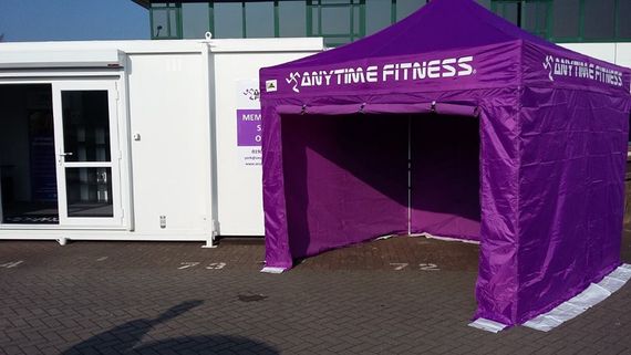 Purple promotional gazebo with printed valance
