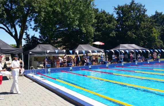 Gazebos at an outdoor swimming pool