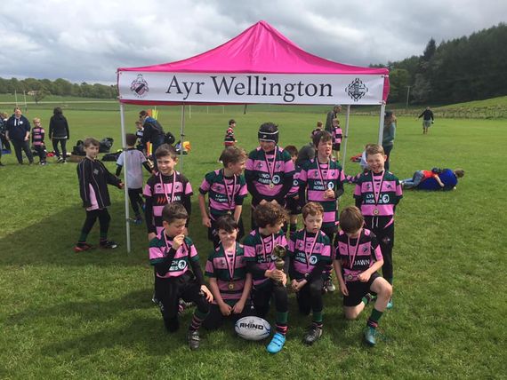 A pink gala shade gazebo with a printed balance for Ayr Wellington rugby team