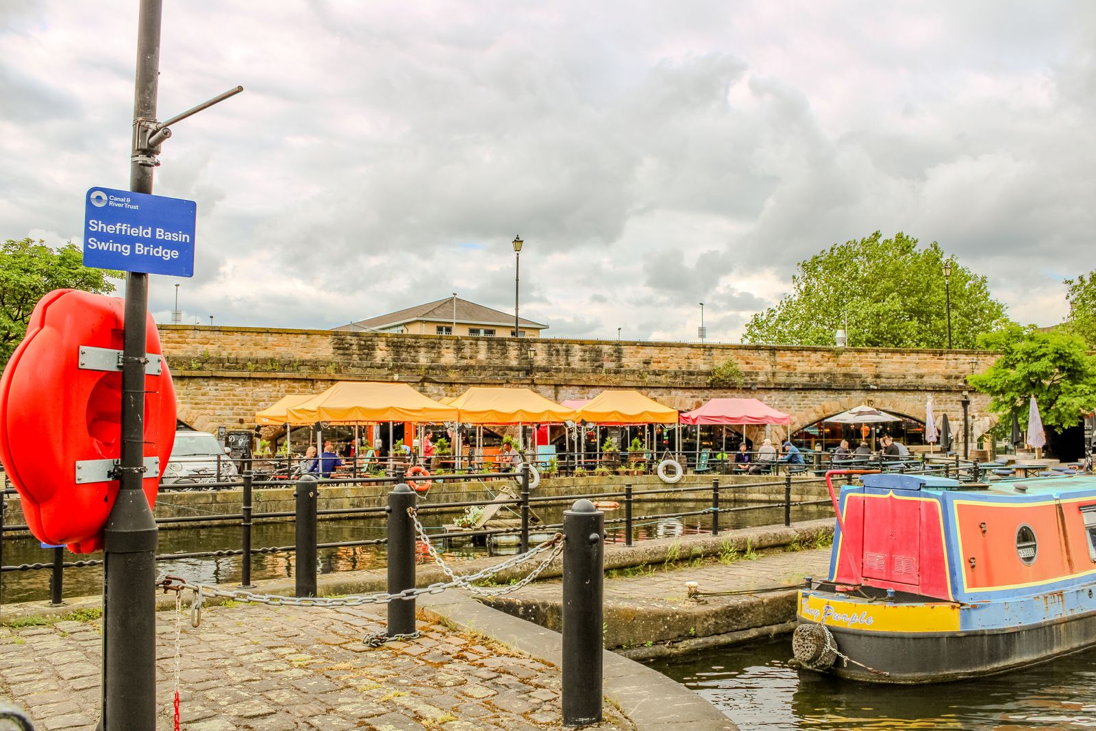 Orange gazebos at Dorothy Pax pub in Sheffield