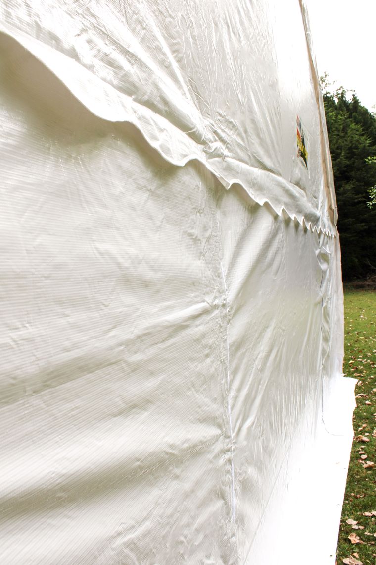 a close up of a 6m PVC marquee end panel