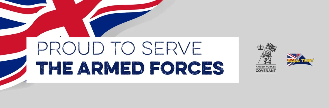 Armed forces covenant banner with the words "proud to serve the armed forces" written on it