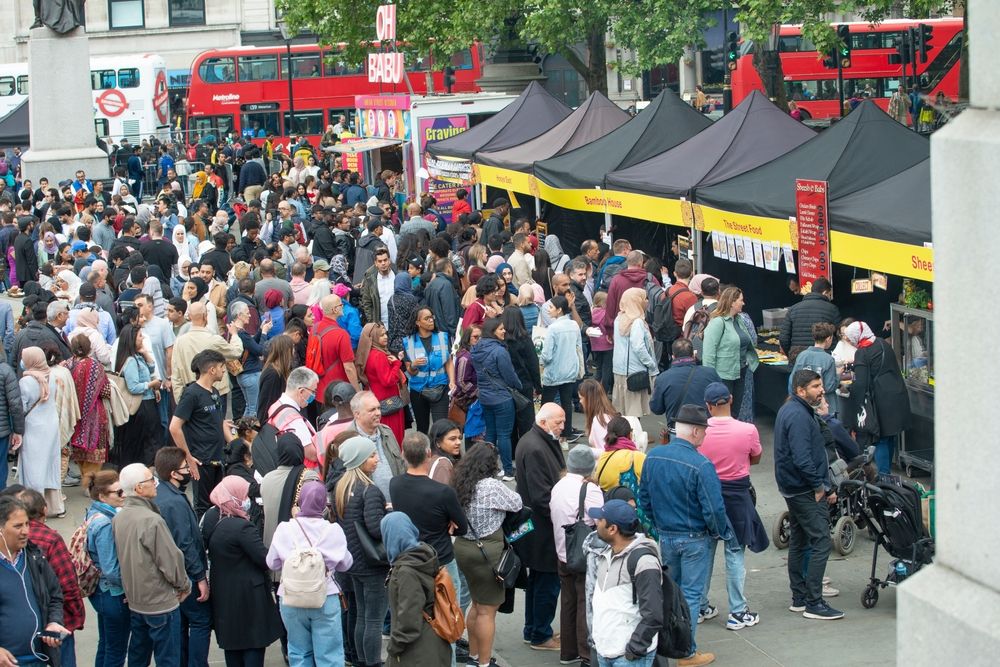 A busy street food market in London