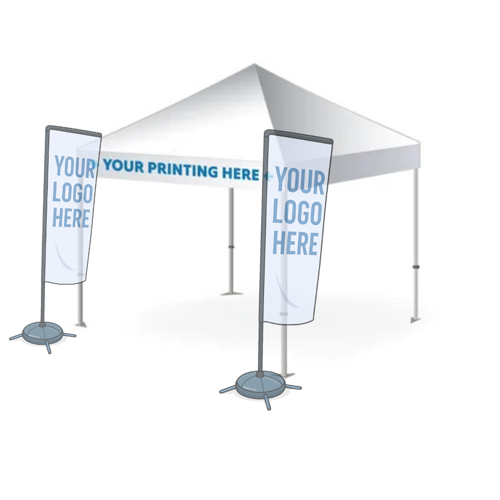 low cost printed gazebo with single side flags bundle front print