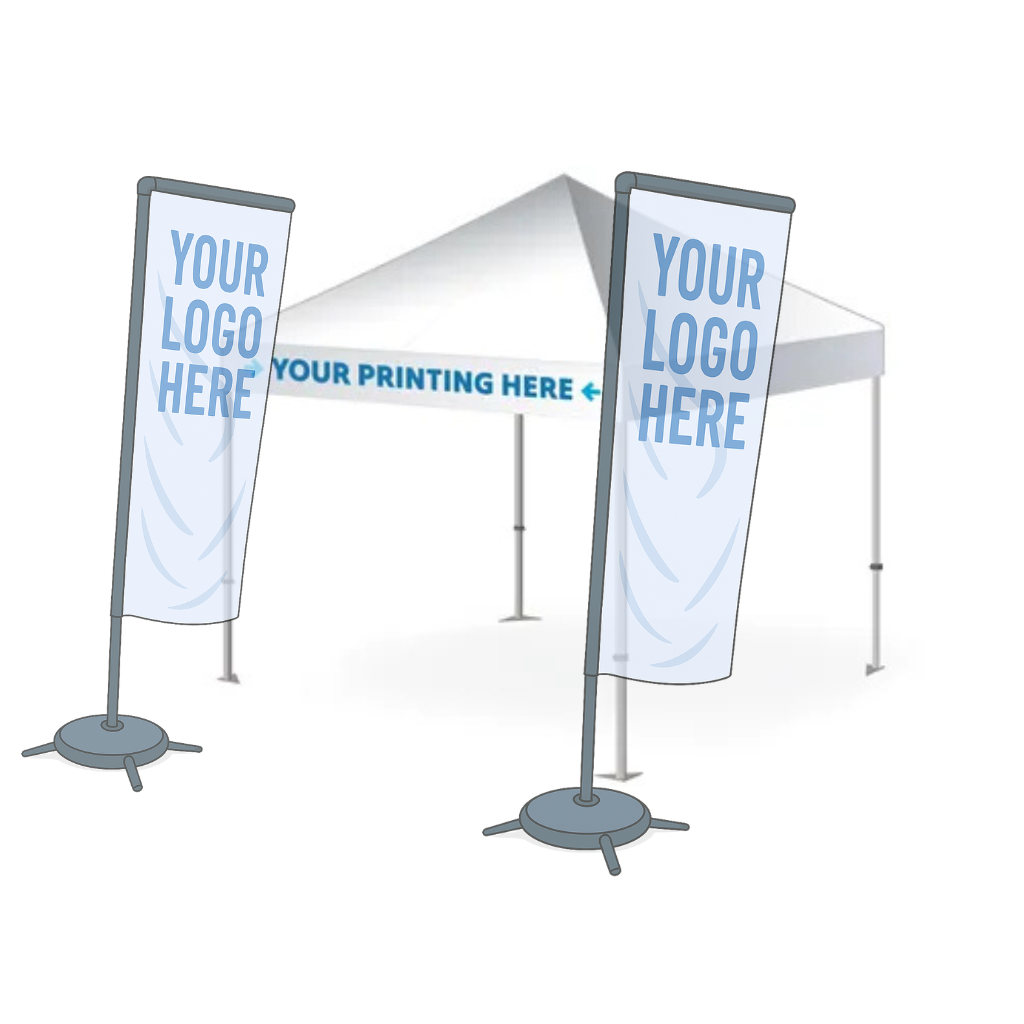low cost front printed gazebo with single side 3m flags bundle