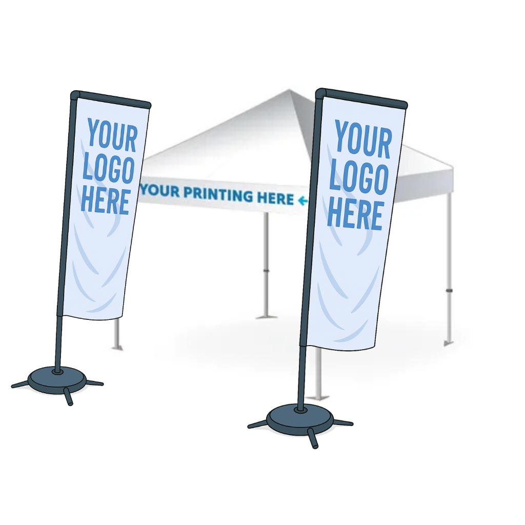 low cost front printed gazebo with double side 3m flags bundle